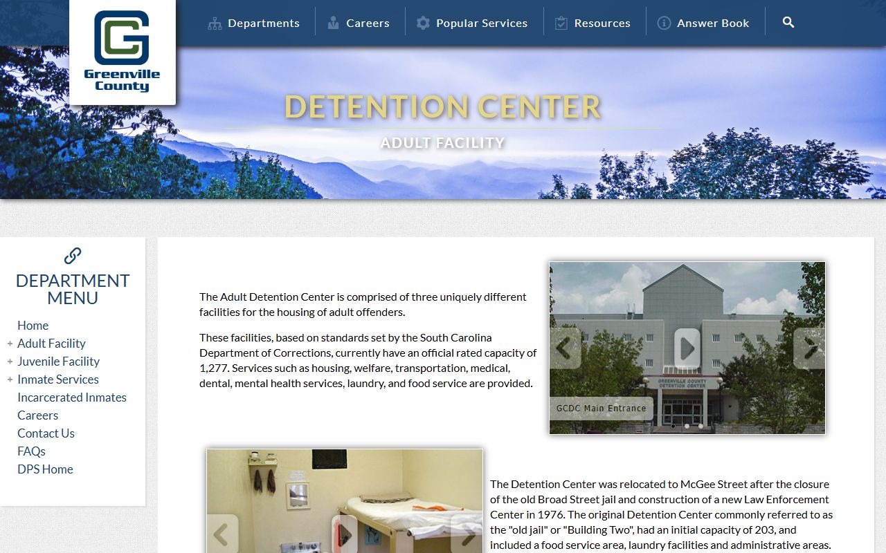 Greenville County inmate population adult facility building capacity page
