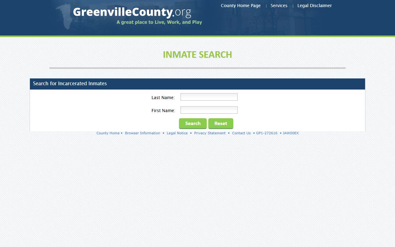 Greenville County inmate search interface for jail inmate records