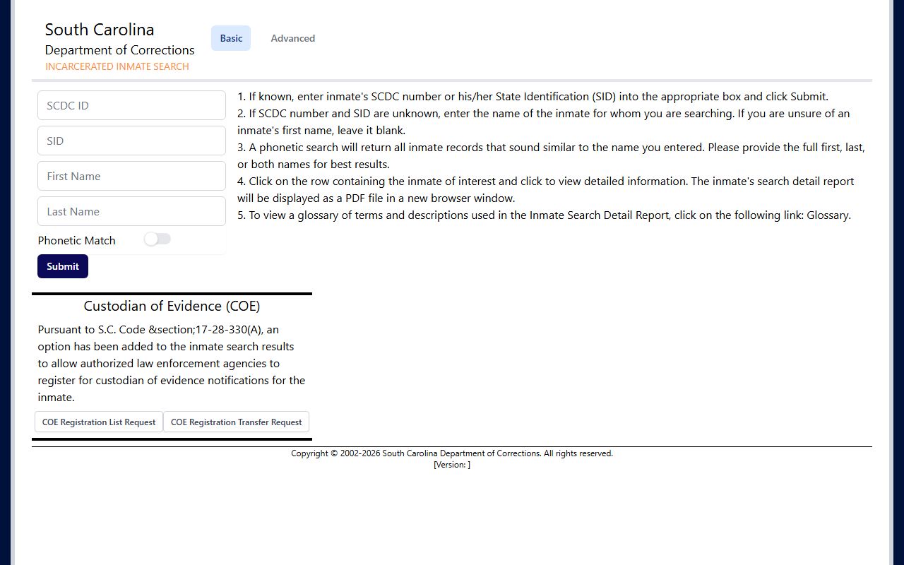 Perry Correctional Institution SCDC inmate search locator record